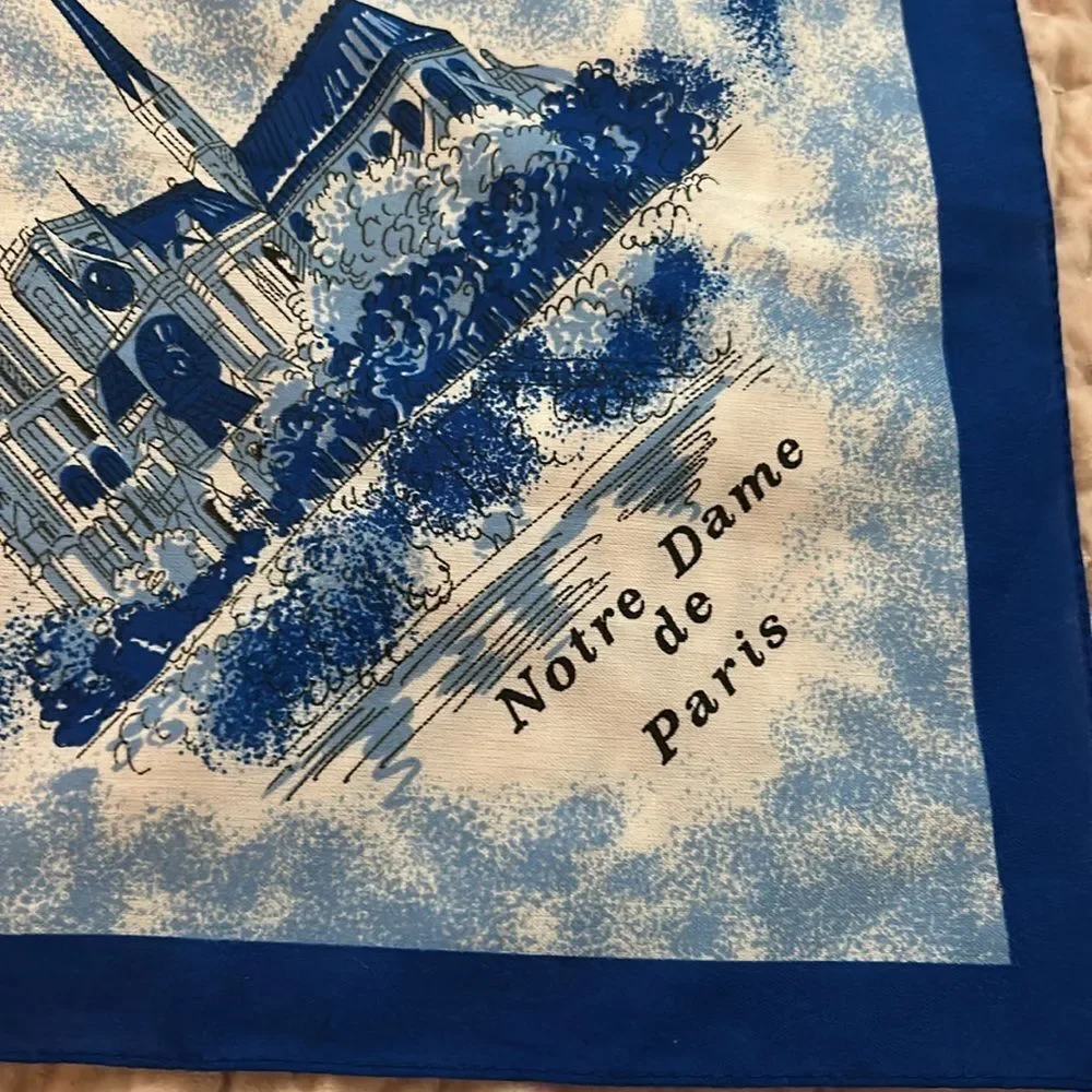 Paris Landmark Silk Scarf - Blue & White